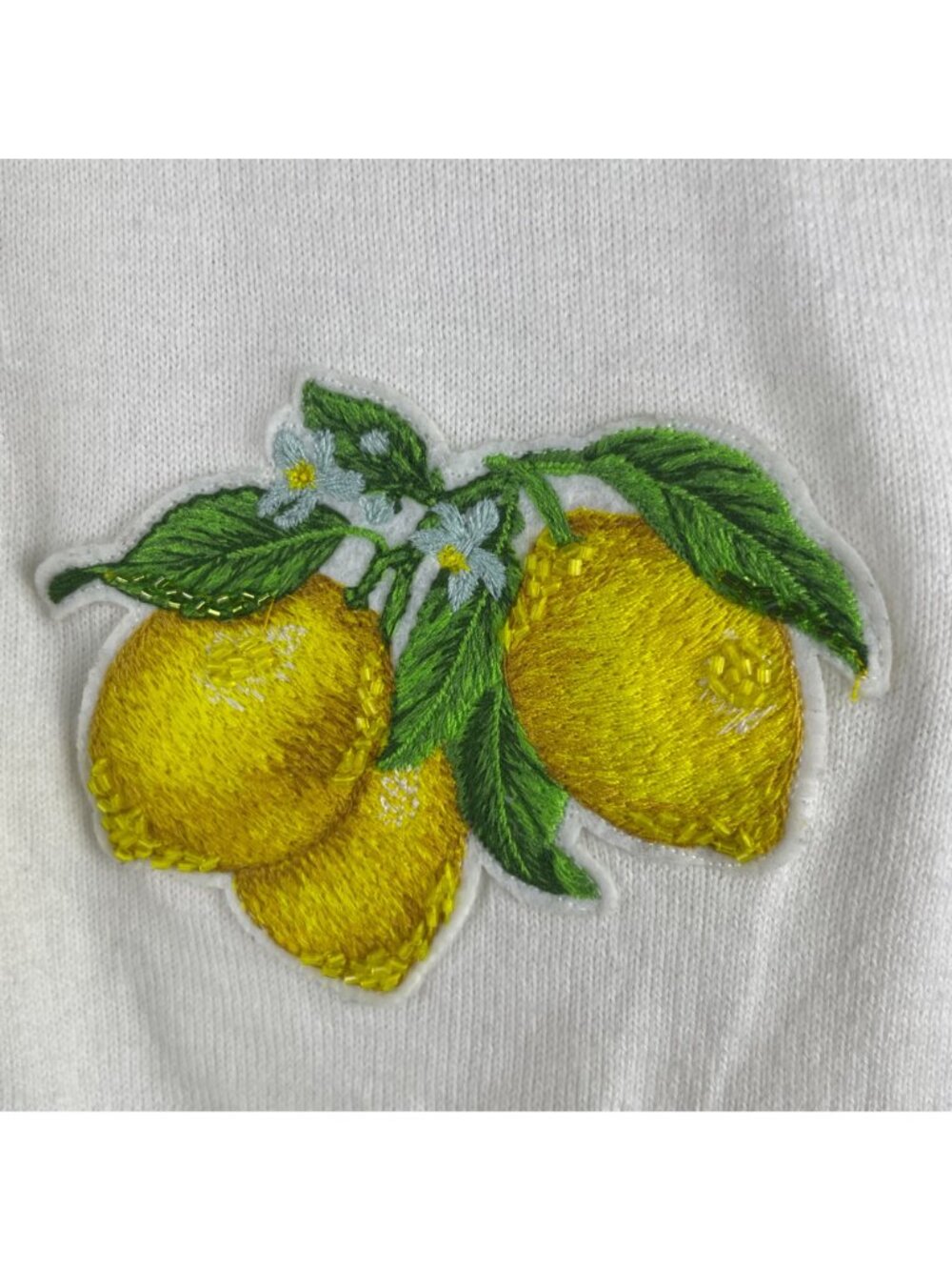 Alice + Olivia Ciara Lemon Cropped Sweater Women's Large Beaded Designer Novelty - Picture 5 of 13